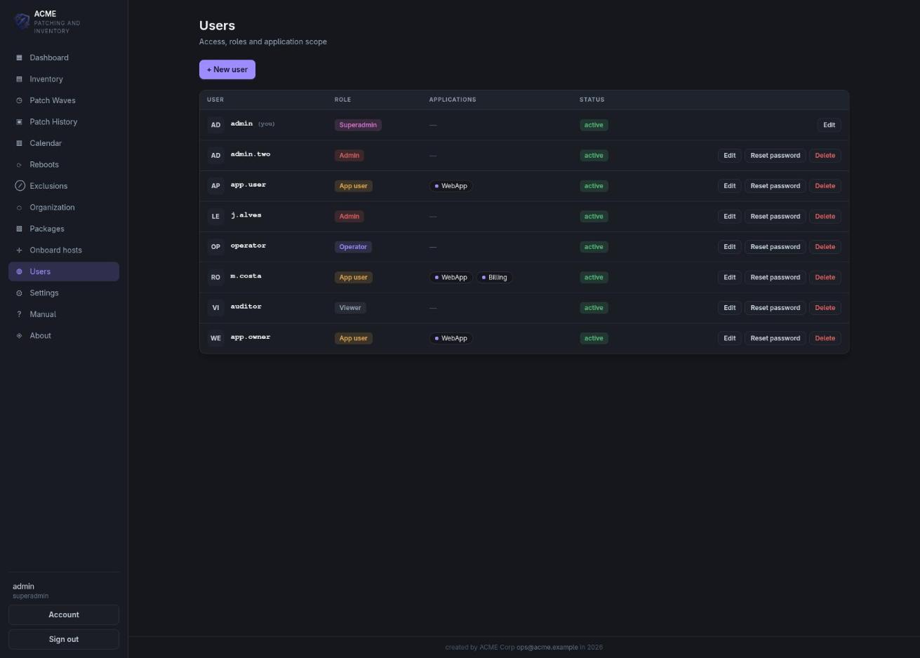 Users, roles and application scope